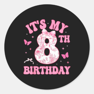 It's My 8th Birthday Nk Coquette Bow 8 Year Old Bi Classic Round Sticker