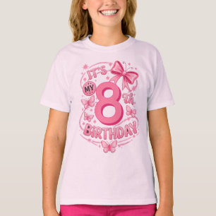 It's My 8Th Birthday Princess Pink Bow Girl Party T-Shirt