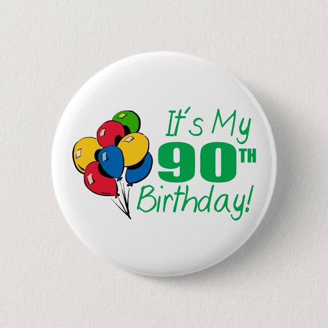 It's My 90th Birthday (Balloons) 6 Cm Round Badge (Front)