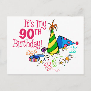 It's My 90th Birthday (Party Hats) Postcard