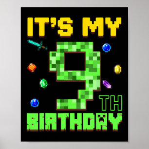 It's My 9th Birthday 9 Year Old Boy Gamer Pixel Nu Poster
