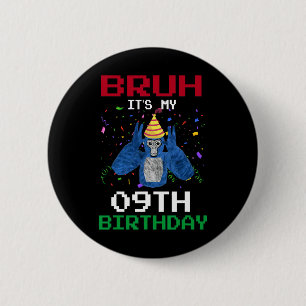 It's My 9th Birthday 9 Years Old Funny Gorilla Vid 6 Cm Round Badge