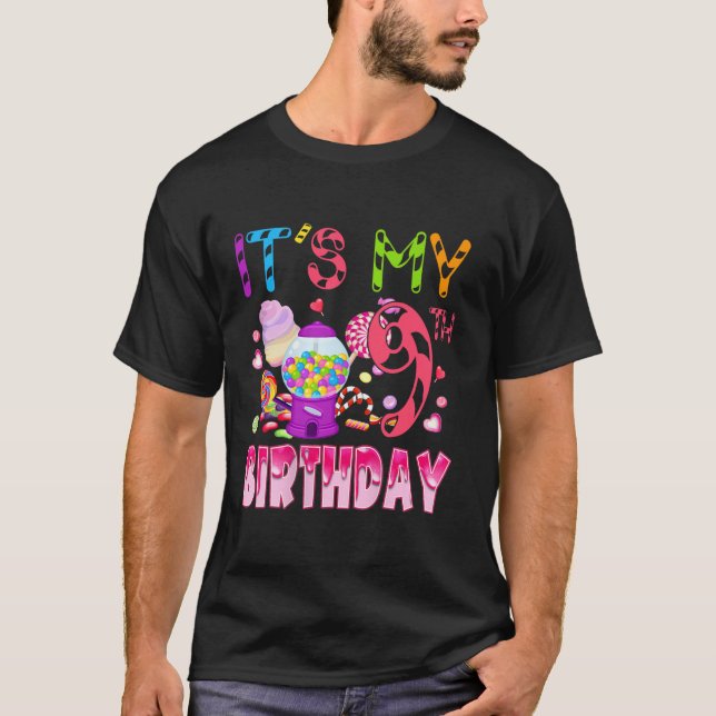 Its My 9th Birthday Candy Funny Birthday Girl 9 Ye T-Shirt (Front)