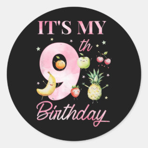 It's My 9th Birthday Dancing Fruit 9 Year Old Birt Classic Round Sticker