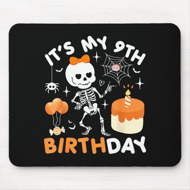 Its My 9th Birthday Funny Halloween Skeleton 9 Bir Mouse Pad (Front)