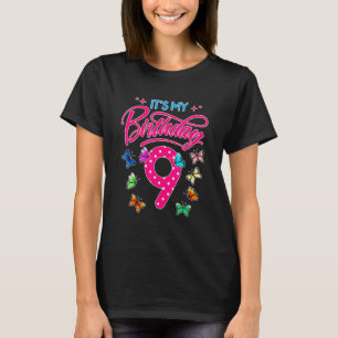 Its My 9th Birthday Girl Butterflies Happy 9 Yrs T-Shirt