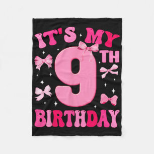 Its My 9th Birthday Girl Coquette Bow 9 Year Old P Fleece Blanket