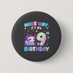 It's My 9th Birthday Girl Cute Axolotl 9 Year Old  6 Cm Round Badge