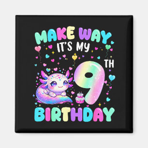 It's My 9th Birthday Girl Cute Axolotl 9 Year Old  Magnet