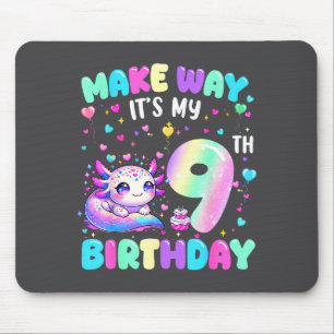 It's My 9th Birthday Girl Cute Axolotl 9 Year Old  Mouse Pad