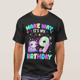 It's My 9th Birthday Girl Cute Axolotl 9 Year Old  T-Shirt