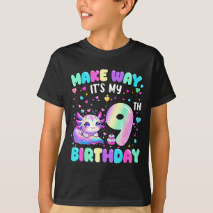 It's My 9th Birthday Girl Cute Axolotl 9 Year Old T-Shirt