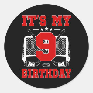 It's My 9th Birthday Girl Ice Hockey Theme 9 Year  Classic Round Sticker
