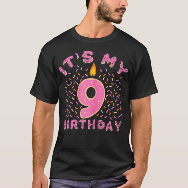 Its My 9th Birthday  Girls 9 Years Old Donut T-Shirt (Front)