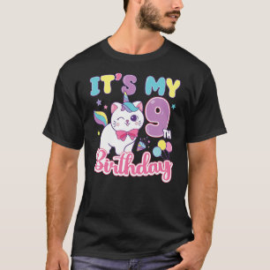 It's My 9th Birthday Girls Cat Unicorn Kitten 9 Ye T-Shirt