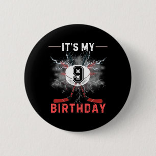 It's My 9th Birthday Hockey Boy Funny Hockey Birth 6 Cm Round Badge