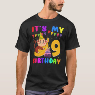 It's My 9th Birthday Monkey 9 Year Old Party Boys  T-Shirt