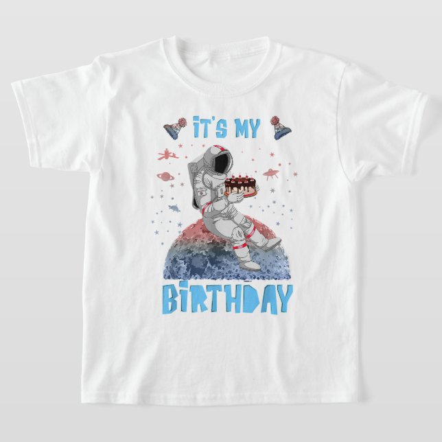 It's My Birthday Astronaut Youth Kids Outer Space  T-Shirt (Laydown)