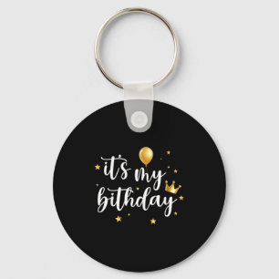 Its My Birthday Balloon Crown Bday Party Women Gir Key Ring