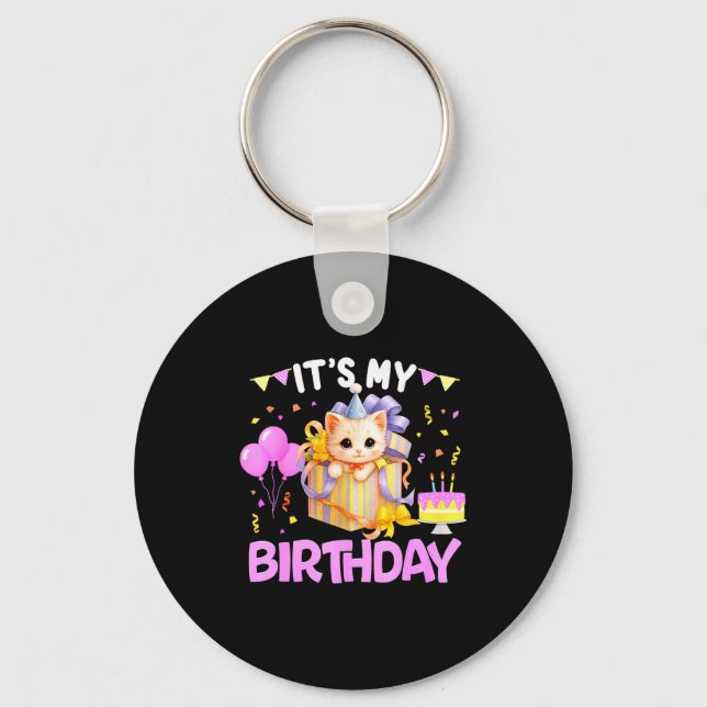 It's My Birthday Cat Lover Cute Girl Bday Family P Key Ring (Front)