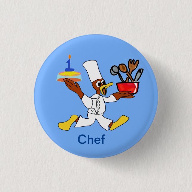 It's My Birthday Chef Ducky Kazoo Blue Button (Front)