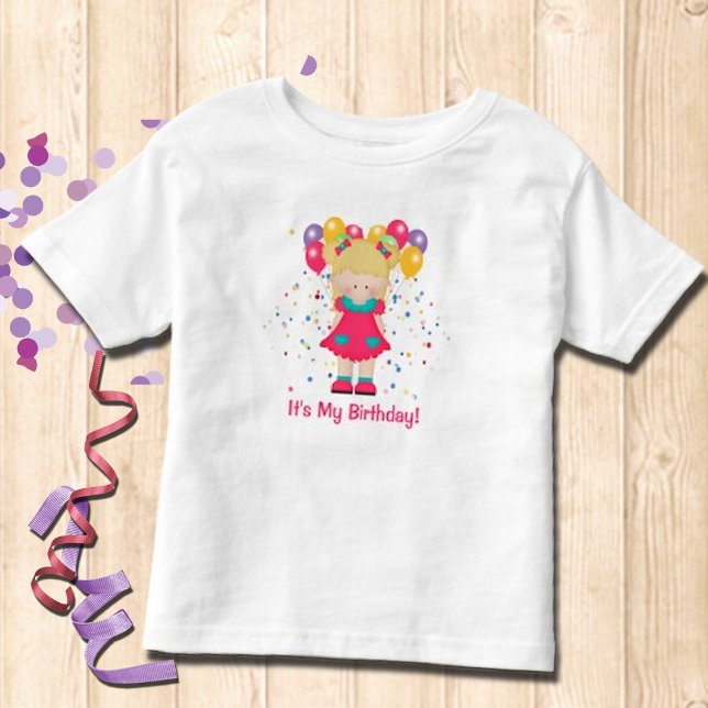 It's My Birthday Cute Girl With Balloons Toddler T-Shirt (Creator Uploaded)