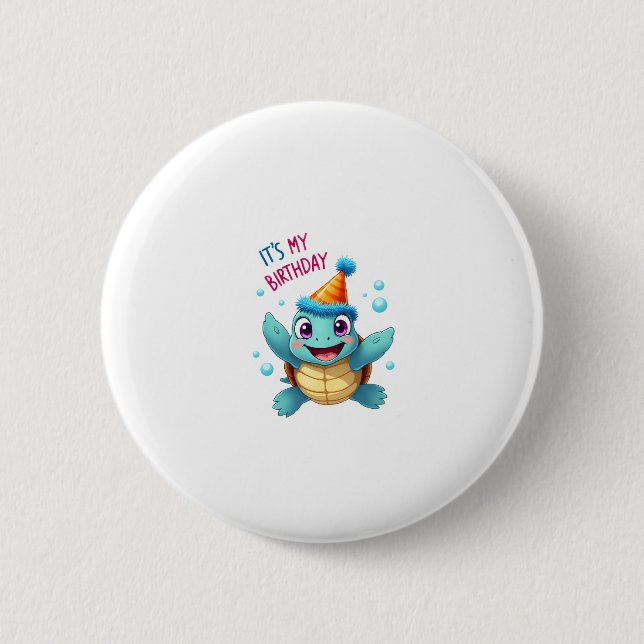 It's My Birthday Cute Sea Turtle Ocean Birthday Pa 6 Cm Round Badge (Front)