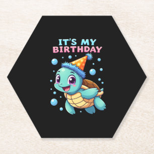 It's My Birthday Cute Sea Turtle Ocean Birthday Pa Paper Coaster