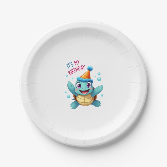 It's My Birthday Cute Sea Turtle Ocean Birthday Pa Paper Plate (Front)