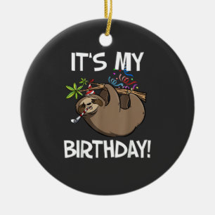 It's My Birthday Cute Sloth Party Outfit T-Shirt Ceramic Tree Decoration