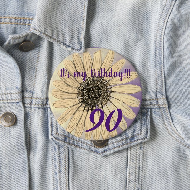 It's my Birthday!! Flower 90th Birthday 10 Cm Round Badge (In Situ)