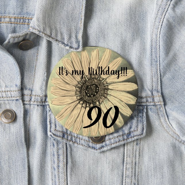It's my Birthday!! Flower 90th Birthday 10 Cm Round Badge (In Situ)