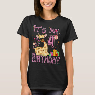 its my birthday Giraffe 4 Years Old Girls Giraffe T-Shirt