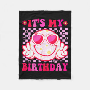 Its My Birthday Groovy Smile Face Women Girls Teen Fleece Blanket