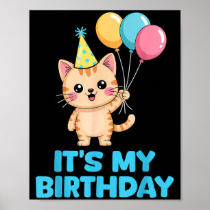 Its My Birthday Kawaii Cat Poster