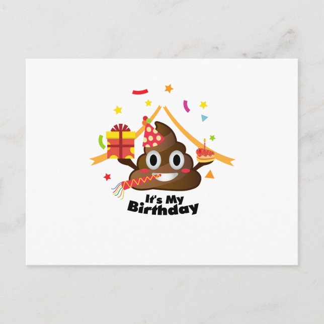 It's My Birthday Poop Emoji  kids Boy Girl Party Invitation Postcard (Front)