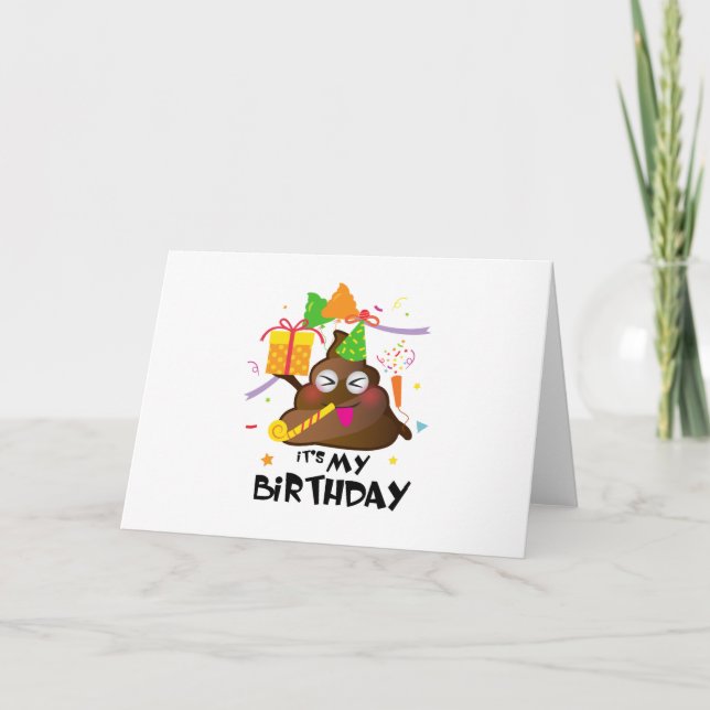 It's My Birthday Poop Emoji  kids Girl Party Card (Front)