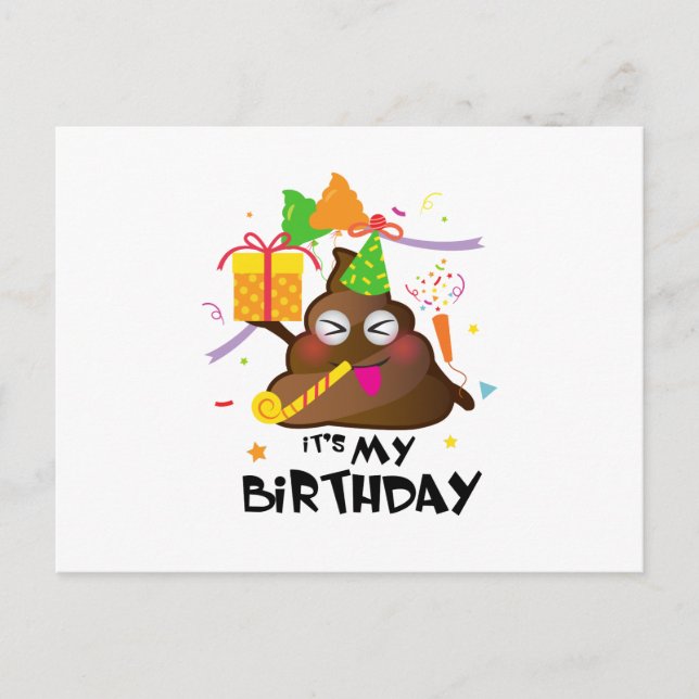 It's My Birthday Poop Emoji  kids Girl Party Invitation Postcard (Front)