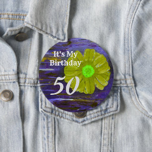It's my Birthday! Purple/ Green  Flower Birthday 10 Cm Round Badge