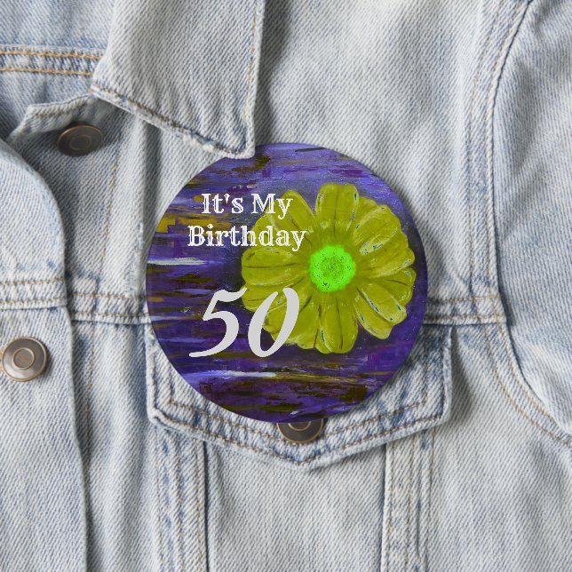 It's my Birthday! Purple/ Green  Flower Birthday 10 Cm Round Badge (In Situ)