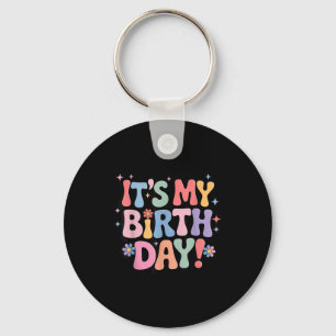 Its My Birthday Retro Pastel Flowers Celebration B Key Ring