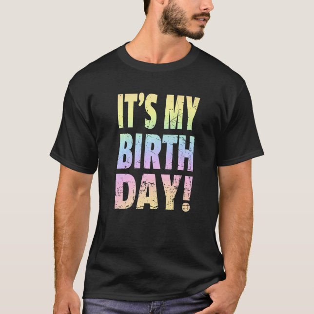 It's My Birthday  Retro Pastel Rainbow Birthday Pa T-Shirt (Front)