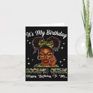It's My Birthday Scoro Queen Camo Bow Afro Black G Card