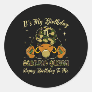 Its My Birthday Scorpio Black Woman With Cap Camo Classic Round Sticker