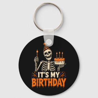 Its My Birthday Skeleton Happy Halloween Party Key Ring