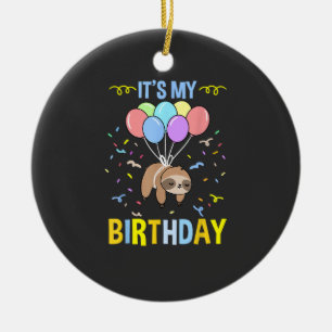Its My Birthday Sloth T-Shirt Ceramic Tree Decoration