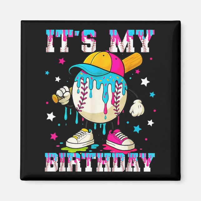 Its My Birthday Stuff Baseball Ice Cream Drip Magnet (Front)