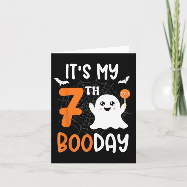 Its My Boo Day Cute Halloween 7th Birthday Ghost B Card (Front)