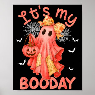Its My Boo Day Halloween Pink Denim Birthday Ghost Poster