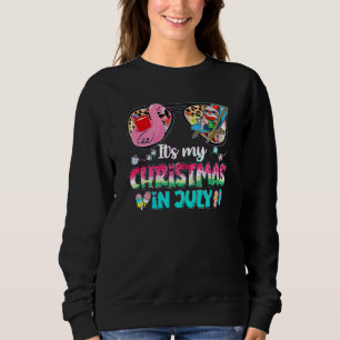 It's My Christmas In July Glasses Santa Flamingo S Sweatshirt